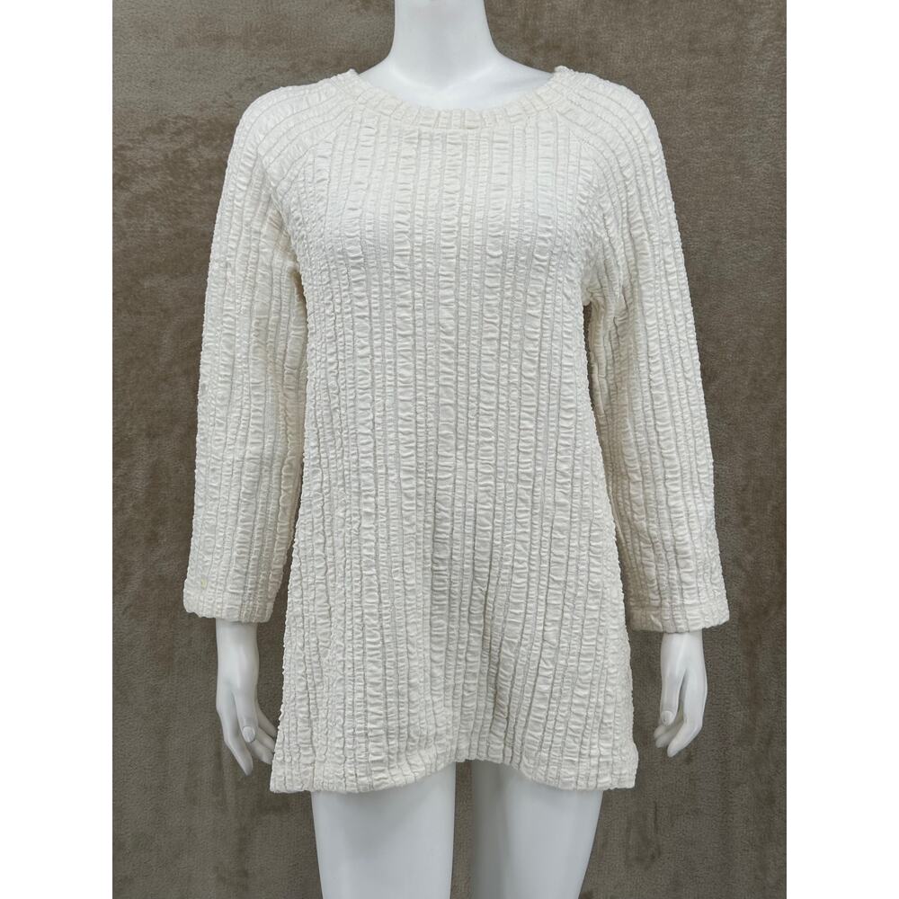 Soft Surroundings Top Womens Medium Cream Knit Tunic Cotton Stretch Vanilla Girl